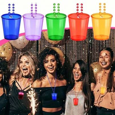1/6/12pcs Cup-Shaped Necklace Decorations, Beaded Chain With Cup Pendant, Suitable For Necklace, Tabletop Or Porch Decor, Multi-Color Options (Blue, Green, Purple, Pink, Orange, Red) Lightweight Durable Plastic Beads, Ideal For Birthday, Easter, Bachelorette Party, Carnival, Anniversary, Wedding Party Gifts