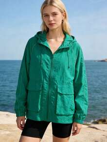 女士轻薄冰丝外套，轻薄亲肤，适合夏季度假、旅行、户外运动、徒步、钓鱼，速干连帽衫 - 綠色 - 查看 4