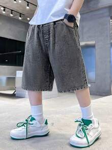 2-4 Years Old Boys' Summer Denim Shorts, New 2024 Collection, Lightweight Casual Jeans For Big Kids, Summer - Grey - View 2
