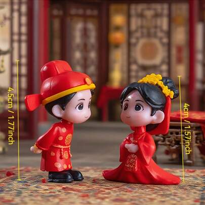 8件套复古风格婚礼情侣摆件，创意微景观装饰，桌面/汽车摆件，DIY娃娃屋配件（随机组合）