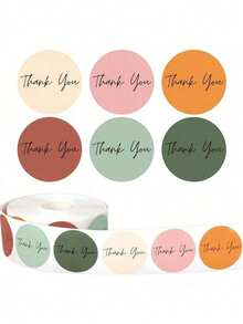 500张/卷 波西米亚风自粘“谢谢”标签，圆形封口贴纸，适用于商务、婚礼、生日、婴儿派对用品、信封和礼品包装，多种颜色可选 - 彩色 - 查看 17