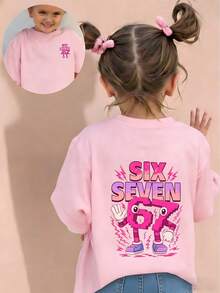 女孩夏季卡通标语图案T恤 - 粉色 - 查看 3