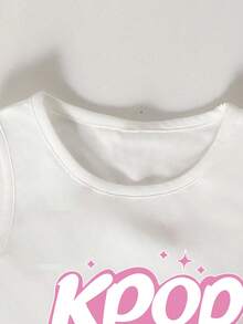 Young Girl Round Neck Letter Print Sleeveless Top And Shorts Casual Daily Set - White - View 5