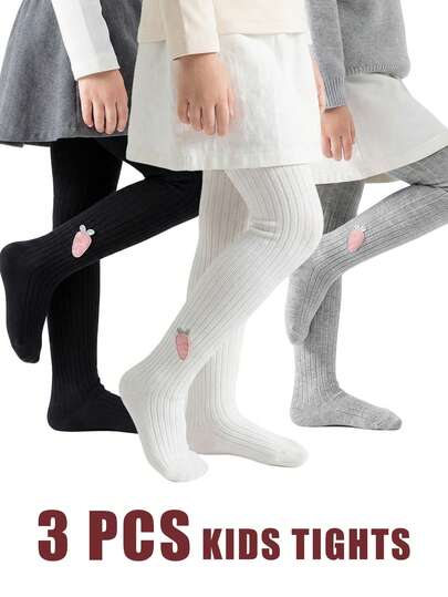 3 PCS Baby Toddler Leggings Socks Girls Kids Tights , With A Sweet Style, For Spring And Autumn Outdoor , Baby Toddler Tights Socks,Cute Carrot Design, Simple Style