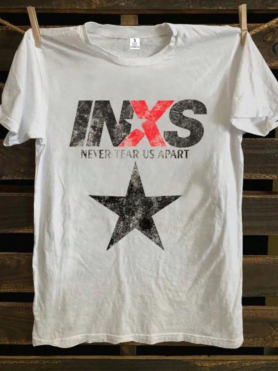 INXS Women's Casual Printed T-Shirt - "Never Separate" Distressed Letter Design, White Round Neck Short Sleeved Top, All Season Washable And Comfortable, Vintage Printed Shirt, Casual And Loose - 白色 - 查看 1