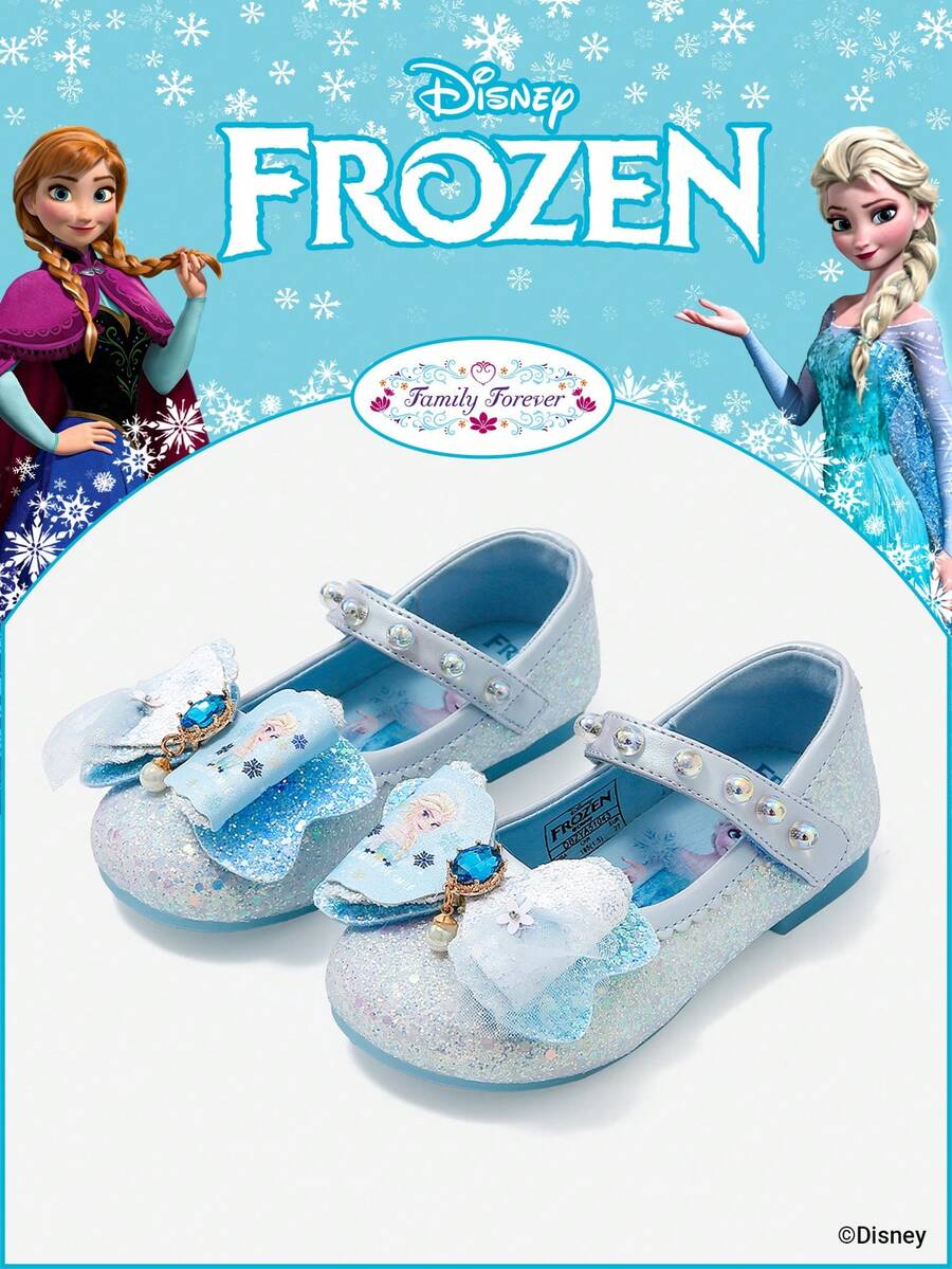 Disney 1 Pair Licensed Princess Shoes, Suitable For Daily And Holiday Outdoor Wear, Comfortable, Non-Slip, Breathable (Children Flat Shoes, Girls Shoes, Princess Shoes, Queen Shoes) - Baby Blue - View 1