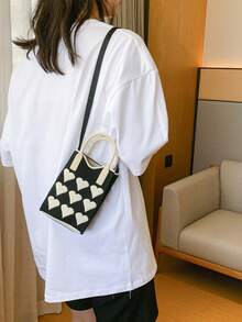 lulu kewen Crochet Bags Handheld Bag Crossbody Bag Shoulder Bags Love Pattern A Women's Handbag Crossbody Bag Shoulder Bags Is Used To Store Mobile Phone Keys, Change, And Other Personal Items During Shopping, Tourism, And Vacation - Black - View 7