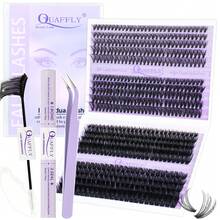 Lash Clusters Kit 30D+40D+60D+80D Lash Extension Kit 555PCS D Curl Cluster Eyelash Extension Kit 10-18mm Individual Lashes Kit Cluster Lashes With Lash Bond And Seal Lash Tweezers - màu đen - Xem 9