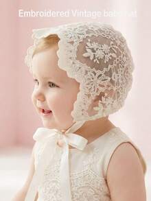 1pc Vintage Palace Style Embroidered Beige Bonnet, 0-3M, 3-10M - 1PC - View 9