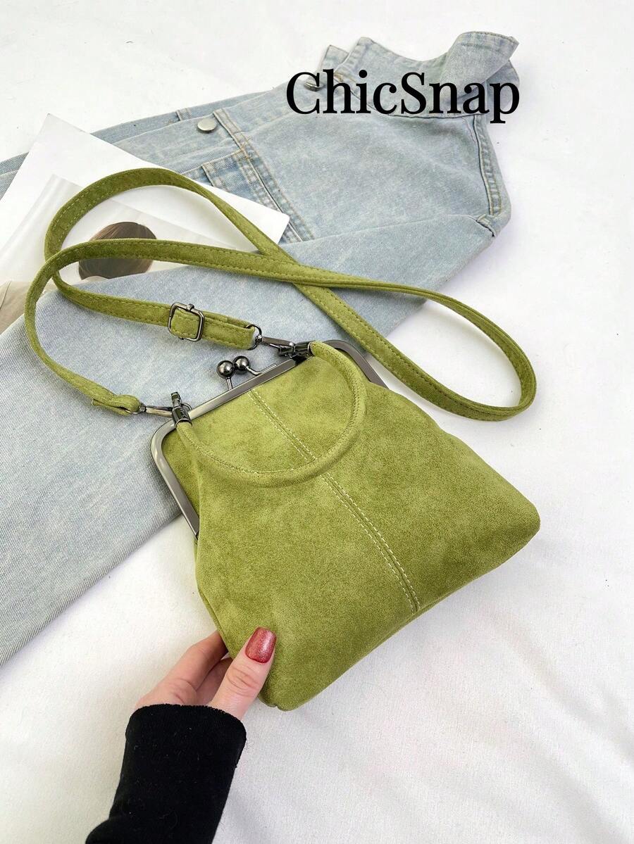 1 chiếc túi đeo chéo giả da kiểu retro, túi xách mini nữ kiểu vintage khóa cài, dây đeo vai điều chỉnh được, màu trơn, nhẹ, lót polyester, unisex. - màu xanh lá - Xem 1