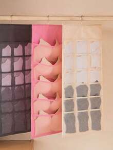 1pc Double-Sided Hanging Wardrobe Bra Storage Bag With 12 Inner Lingerie Net Pockets, Space-Saving Wardrobe Wall-Mounted Bra Organizer Bag - Multicolor - View 4