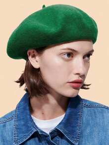 1 pièce Béret de couleur unie, casquette polyvalente pour femmes, style de peintre rétro, convient pour l'hiver, l'été, la plage - Multicolore - Voir 23