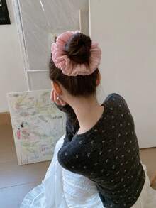 Pink Satin Ruffle Flower Scrunchie, Sweet And Gentle - Multicolor - View 10