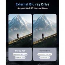Unidad de Blu ray externa para portátil Blu Ray Burner externa Blueray/dvd para PC USB 3.0 tipo C compatible con unidades de disco BD de 100 G reproductor de DVD Bluray lector de CD compatible con - como en la foto - Ver 5
