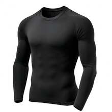 Men's Thermal UV Protection Shirt, Long Sleeve Base Layer Shirt - 黑色 - 查看 1