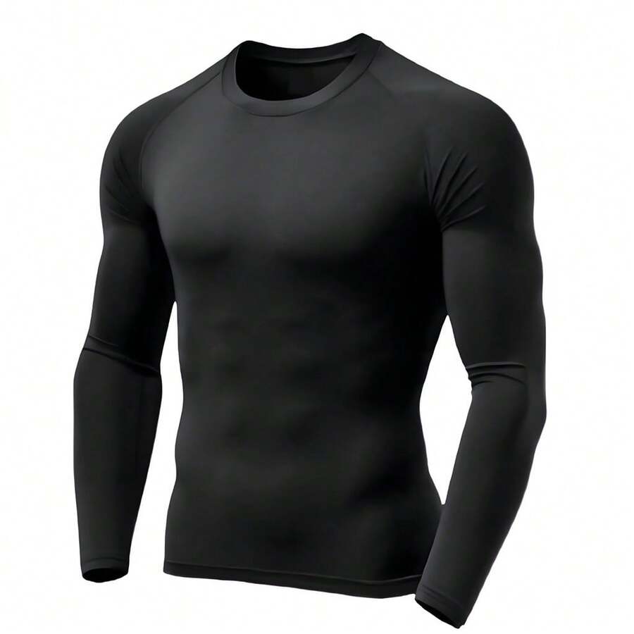Men's Thermal UV Protection Shirt, Long Sleeve Base Layer Shirt - 黑色 - 查看 1