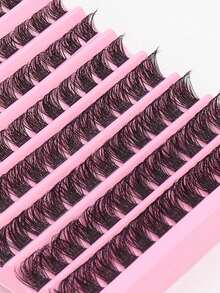 3D Effect DIY Handmade False Eyelashes, Thick & Curly, Soft & Thick T50 Personalized Eyelash Extension, Ultra-Light False Eyelashes, 8-16mm Mixed Length, 0.07mm D-Curl, 10 Rows/120 Pieces, Faux Mink, Single Cluster Design, Suitable For Daily Wear, Parties And Various Occasions, W02 Thick Cluster False Eyelashes - D - View 4