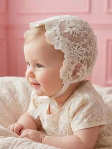 1pc Vintage Palace Style Embroidered Beige Bonnet, 0-3M, 3-10M - 1PC - View 11