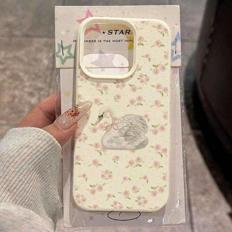 1pc Vintage Floral Heart Frame Swan Pattern TPU Phone Case Compatible With IPhone 17 Pro Max/17/16 Pro Max/15/13/12/11, S20 FE/A15/S24/A55, Note 11/12/13 Pro, Full Body Soft Protective Cover - 款式11(1pc) - 查看 1