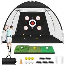 Golf Net 10x7FT Golf Practice Net with Tri-Turf Mat for Outdoor Indoor All-in-One Golf Hitting Aid Nets for Backyard Training Driving Chipping Swing Gifts for Men/Him/Dad/Golfer - Negro - Ver 8