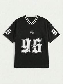 Dope Men's Street Fashion Colorblock V-Neck Vintage American Style Graphic Print Short Sleeve T-Shirt, Exquisite Design, Summer Essential, Easy To Match - Black - View 3