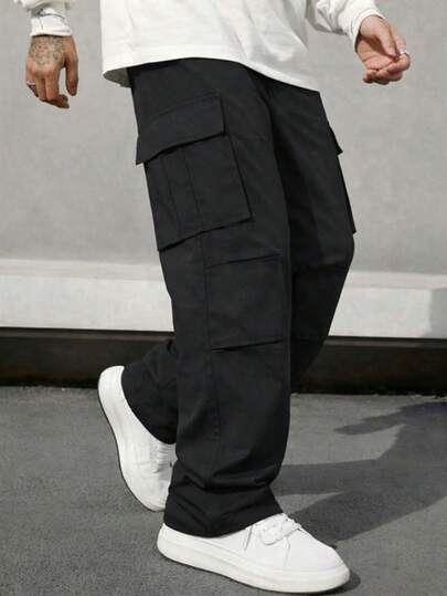 Pantalones cargo casuales y sueltos para hombres con múltiples bolsillos, ajuste regular, lavables a máquina, con cordón en la cintura, adecuados para uso casual diario, actividades al aire citas