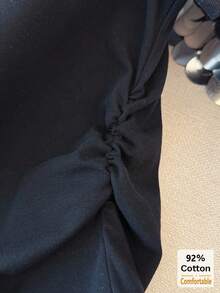 New Spring/Summer Black Cropped Short Sleeve T-Shirt, Drawstring Design, Slimming, Stylish & Chic - Black - View 6