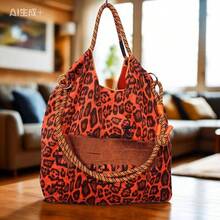 2-Sided Embroidered Tote Bag, Fashion Versatile Large Capacity Shoulder Bag - Burnt Orange - View 1