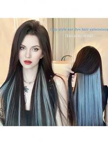 1pc Approx. 20 Inch Long Straight Synthetic Clip-In Hair Extensions, 4pieces/Set, Color-Dyed Natural Looking Braids Hair Piece For Women - Multicolor - View 3