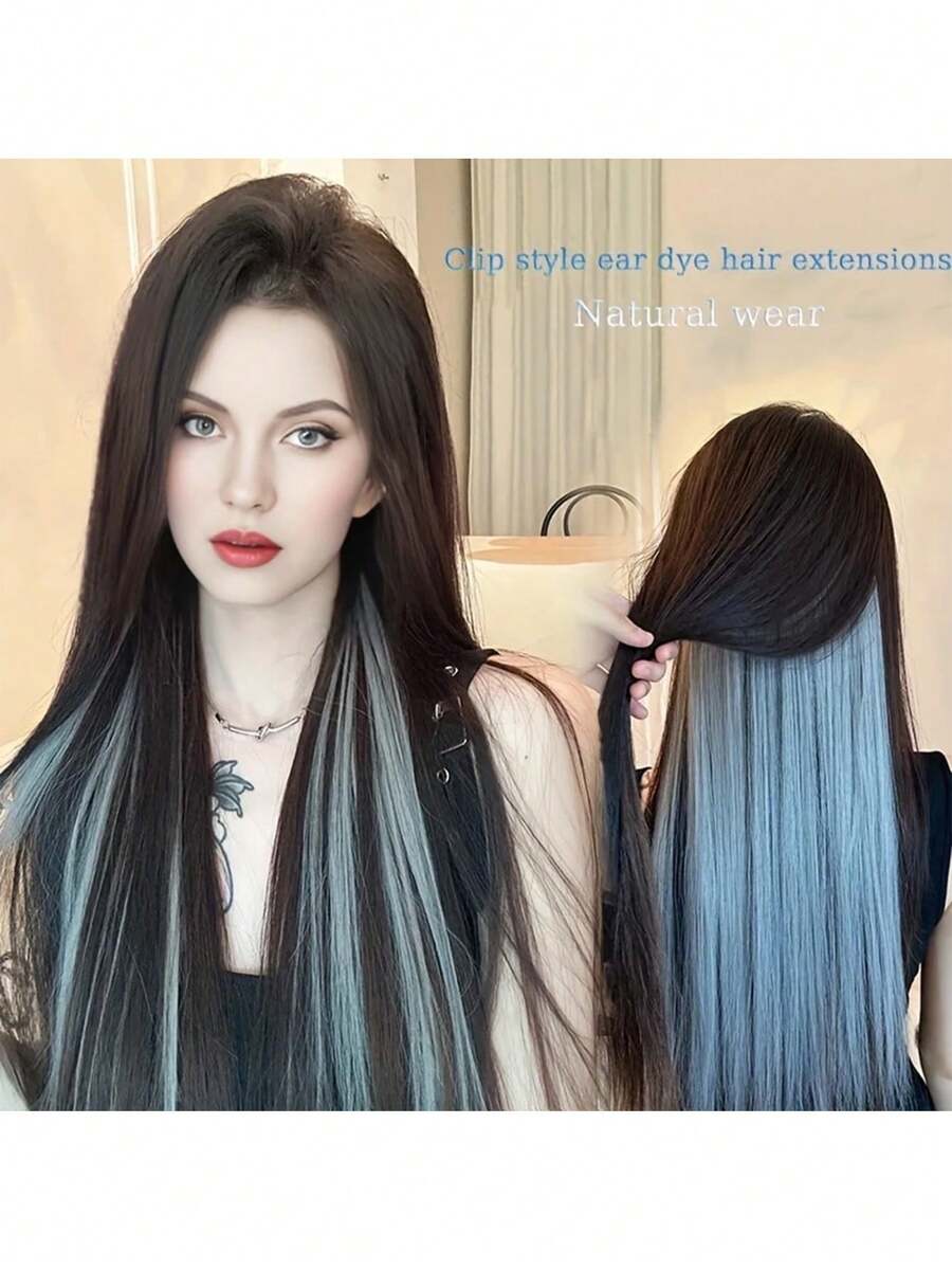 1pc Approx. 20 Inch Long Straight Synthetic Clip-In Hair Extensions, 4pieces/Set, Color-Dyed Natural Looking Braids Hair Piece For Women