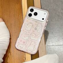 A Hand-Drawn Pastel Cat Collage Phone Case, Pink Border Slim Shockproof Protective Cover Compatible With IPhone 17/17 Air/17 Pro/17 Pro Max/16/7/8/11/12/13/14/15/X/XR/Xs/Plus/Pro/Pro Max/SE2 - pink[0] - View 4