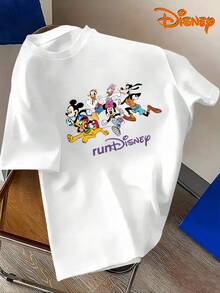 Disney Men's Casual T-Shirt, Featuring Classic Disney Character Patterns Such As Mickey Mouse, Minnie Mouse, And Donald Duck, Filling The Joyful Atmosphere Of Disneyland. Suitable For Disney Outings, Parent-Child Outfits, Street Gatherings, And Other Scenes - White - View 3