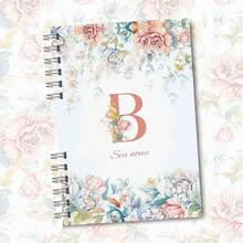 A5 Floral Pink And Blue Notebook Personalized With Initial Of The Alphabet - B - View 1