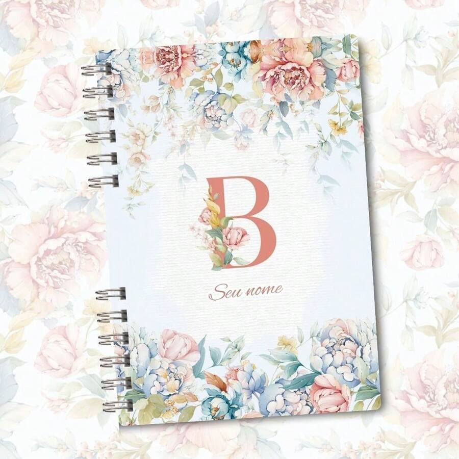A5 Floral Pink And Blue Notebook Personalized With Initial Of The Alphabet - B - View 1