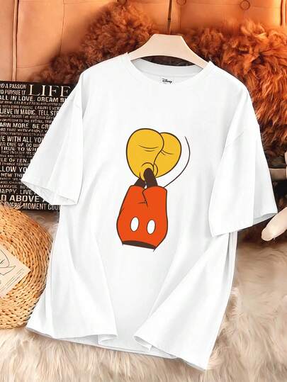  Camiseta de cuello redondo de manga corta casual para hombres de Disney, con estampado gráfico creativo de Mickey Mouse al revés, adecuada para uso diario en todas las estaciones. Camiseta gráfica para hombres, ropa para hombres.