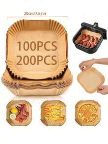 10pcs/30pcs/50pcs/100pcs/200pcs Air Fryer Disposable Baking Paper, Wood Pulp Material, Suitable For Steamer, Cheesecake Etc., Square Or Round Shape Available - Khaki - View 2