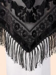 1pc Women's Rose Jacquard Velvet Tassel Triangle Scarf, Fashionable & Elegant Ladies' Scarf, Versatile Shawl For Dance, Party, Holiday, Premium Women's Scarf - Black Rose Triangular Scarf - View 3