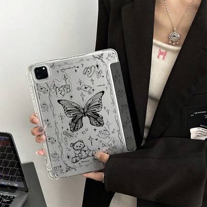 A Minimalist Black Line Art Butterfly Tablet Case, Multi-Angle Magnetic Stand Cover Tablet Case With Pen Holder Compatible With 10.9/10.2/ Air 5th Gen/Pro11/10th/9.7/Air 2/ (7th Gen)/ (8th Gen), Auto Sleep/Wake Function,Compatible With Galaxy Tab S10+/S9/A9,Compatible With Xiaomi5/5PR/6/6PRO/7/7PRO