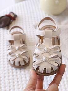 1 Pair Girls' Flat Sandals, 2026 New Bowknot Closed Toe Fashion Girl Sandals, Suitable For Daily, School, Running, Beach - Beige - View 5