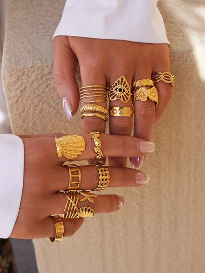 Frminee 1pc Minimalist Geometric Stacking Rings Set, Elegant Personalized Style Stainless Steel Rings Suitable For Daily Wear, Party Gift, Western Jewelry, Friendship Gift, Graduation Gift, Casual, Beach Accessory