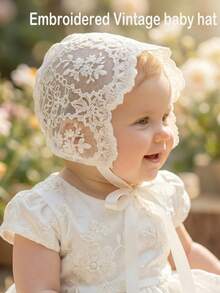 1pc Vintage Palace Style Embroidered Beige Bonnet, 0-3M, 3-10M - 1PC - View 14