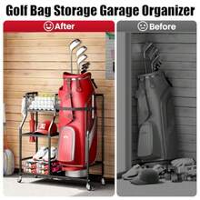 Golf Bag Organizer Golf Club Storage with Wheels Sturdy Metal Golf Bag Holder Stand for Home Garage Outdoor Includes 4 Storage Sections and Removable Hooks - como en la foto - Ver 7