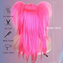 Peluca sintética larga y recta con doble cola de caballo para mujer, disfraz de Cosplay, regalos de, color rojo rosa 017X - Rosa roja - Ver 6