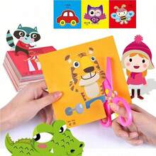 90Pcs Kids Cartoon Paper Cutting Craft Set, Assorted Pattern DIY Hand‑Cut Paper Art Kit, Educational Creative Handmade Toy For Children - Multicolor - View 3