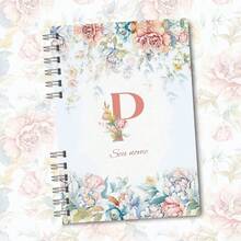 A5 Floral Pink And Blue Notebook Personalized With Initial Of The Alphabet - P - View 1