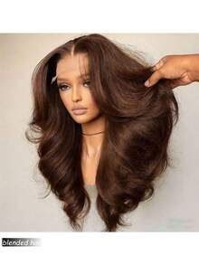 10-36 Inch Human Blended Hair Wig Body Wave Lace Front Wigs 180% Density 13x4 Pre Plucked HD Front Lace Wig Natural Hairline With Baby Hair Glueless Wigs For Women Brown - Brown - View 2