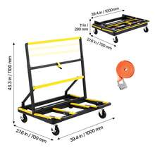 Carro Transportador de Paneles de Yeso, Capacidad de Carga 816,5 kg, con Ruedas Giratorias, Base Extensible, Correa de Amarre y Tiras Antideslizantes para Transporte, 1000 x 830 x 1100 mm - Negro - Ver 10