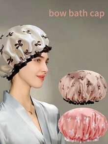 2pcs/4pcs Bow Shower Cap, Double Layer Shower Cap, (Pink + Gold + White + Brown) 4pcs Set, Bow Print Reusable Ladies Shower Cap, Suitable For Home & Travel, 10.63 Inches - Multicolor - View 2