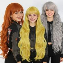 Stylish Women's Orange Silver-Gray Yellow Pink Purple Long Wavy Wig With Bangs | Cosplay & Daily Wear Synthetic Heat Resistant Hair Natural Looking Friendly Wig For Holiday Party & Events | Extra-Length Fluffy Curly Wig - Multicolor - View 2