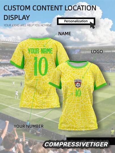 1pc Customize Women Soccer Brazil Home Yellow Jersey - Personalized Logo, Name & Number - Breathable And Comfortable Material - World Cup 2026, Fan Sports Training Wear, Valentine's Day Gift